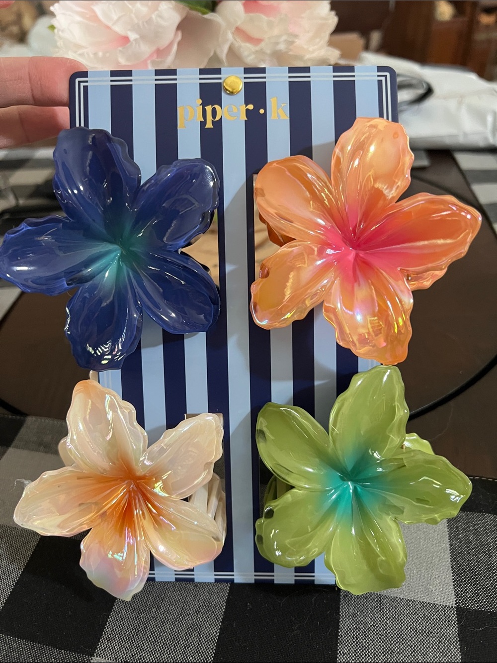 New Piper Resin Flower Wall Hooks in Blue, Orange, Cream & Green (Set of 4)